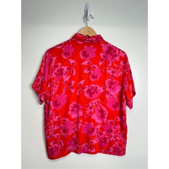 Olivaceous Shirt Womens Small Button Front Floral Red/Pink Short Sleeve - Picture 7 of 9